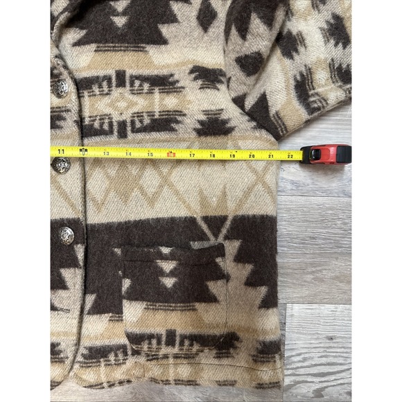 VTG Y2K Wool Tan Aztec Southwestern Concho Buttons Jacket Cropped Blazer Sz S - Picture 7 of 8